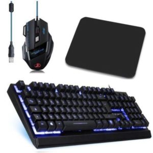 Ensemble combiné Clavier et Souris de Jeu sans Fil et Casque et Tapis de  Souris 4 en 1,16 Clavier Rechargeable rétroéclairé RVB avec Repose-Mains, 7